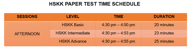 HSKK PAPER TEST TIME SCHEDULE 112022