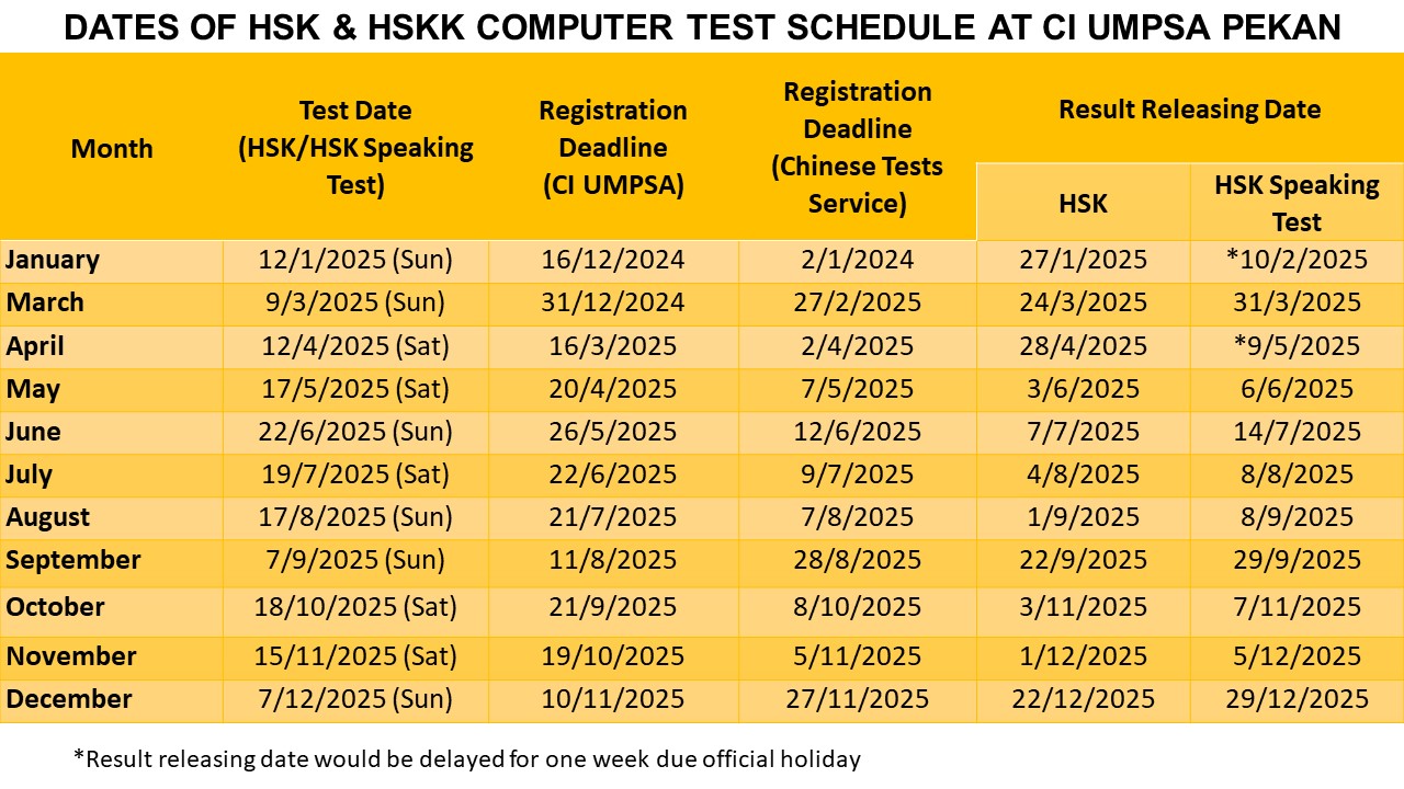 HSK HSKK Schedules