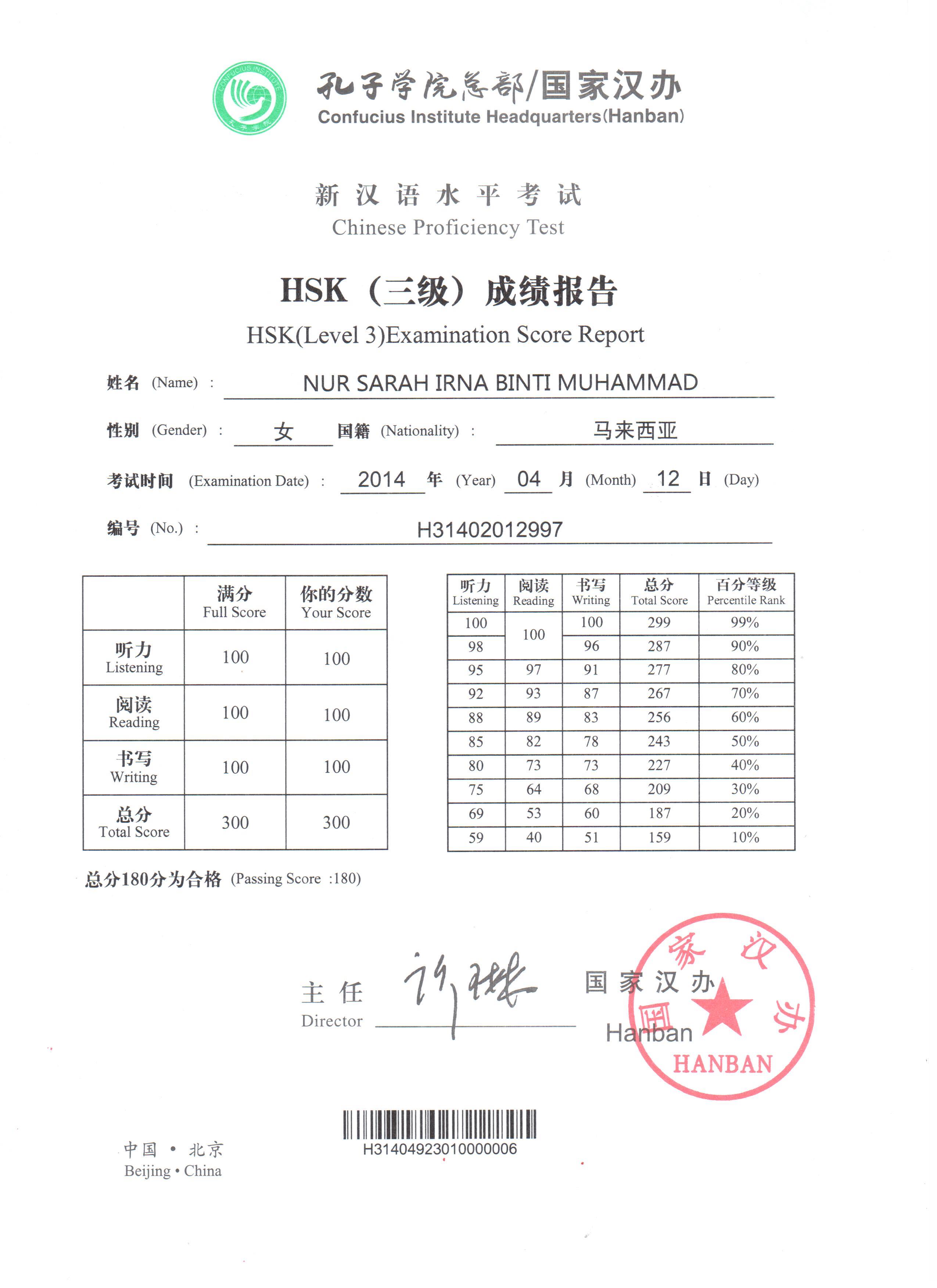 HSKLEVEL3APRIL2014